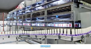 Air cooling tunnel for hot filling line in cosmetics production